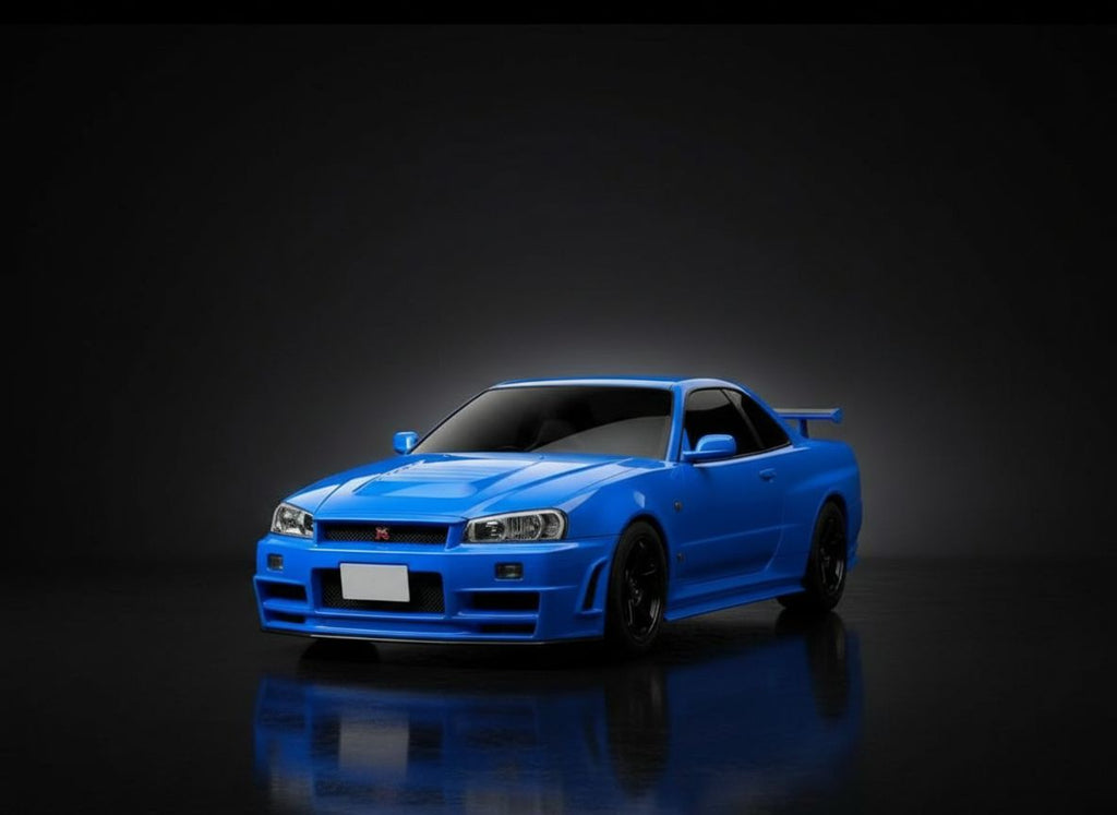 Nissan Skyline GT-R R34 — 1:2 Half-Scale — Bayside Blue — 01 Studio Hero