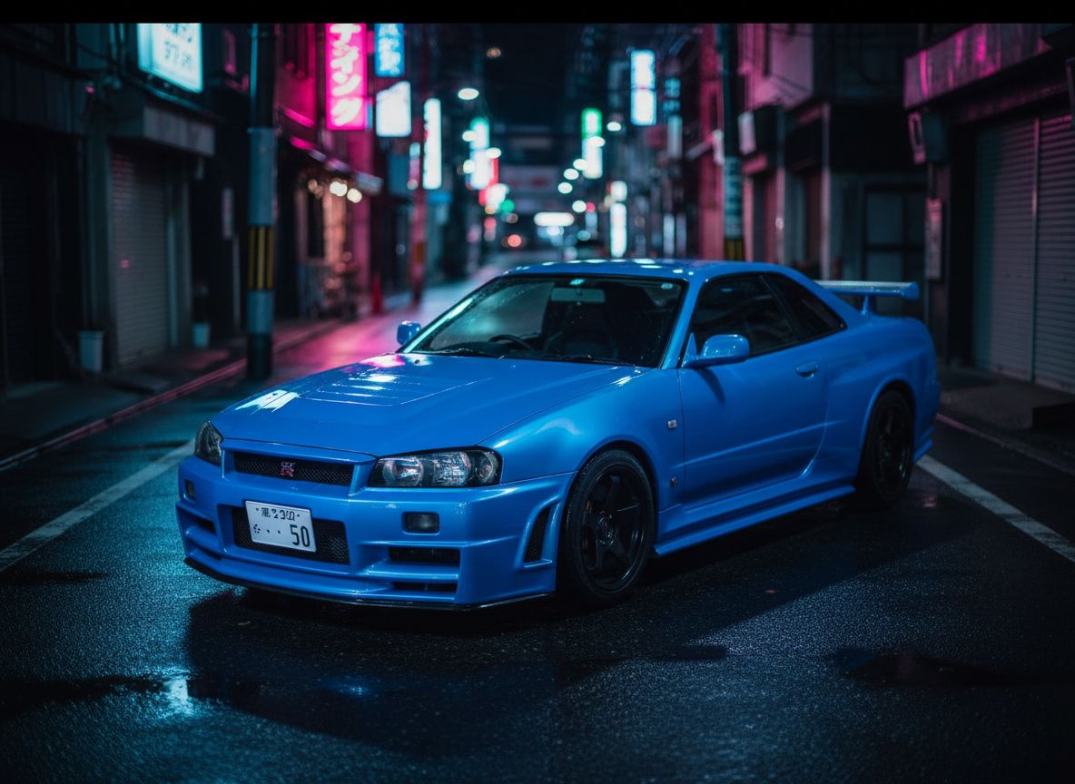 Nissan Skyline GT-R R34 — 1:2 Half-Scale — Bayside Blue — 03 Tokyo Street Night
