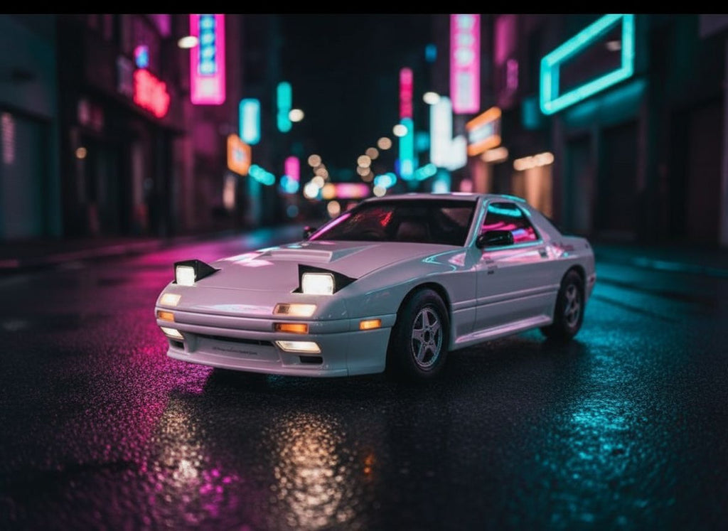 Mazda RX-7 FC — 1:2 Half-Scale — Crystal Pearl White — 03 Tokyo Street Night
