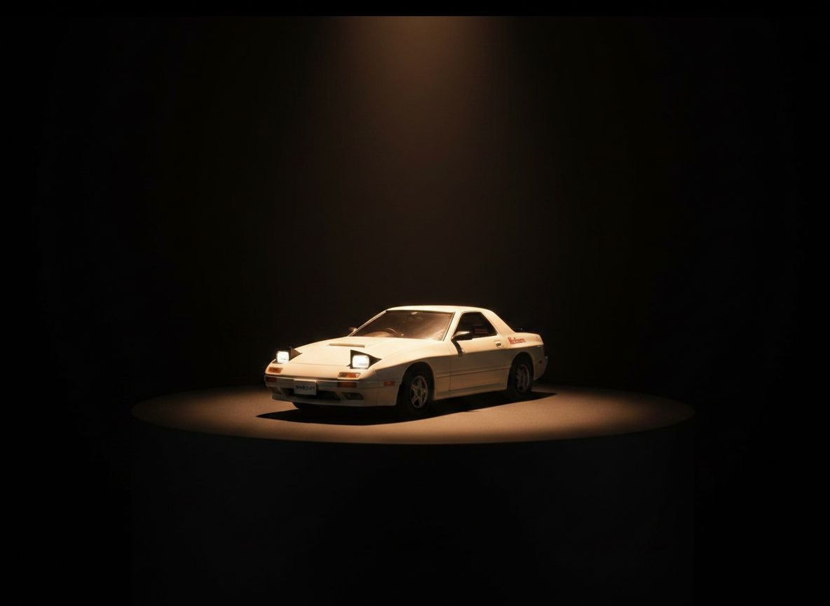 Mazda RX-7 FC — 1:2 Half-Scale — Crystal Pearl White — 05 Collector Pedestal